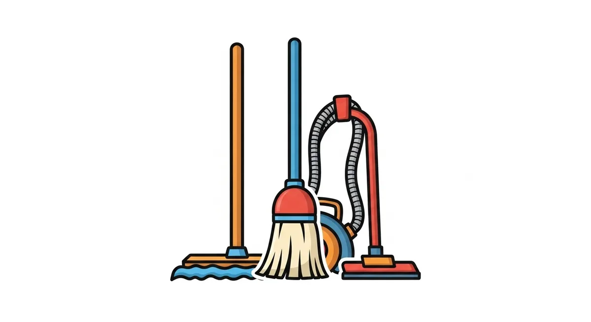 Broom, mop and vacuum icon for move in move out cleaning